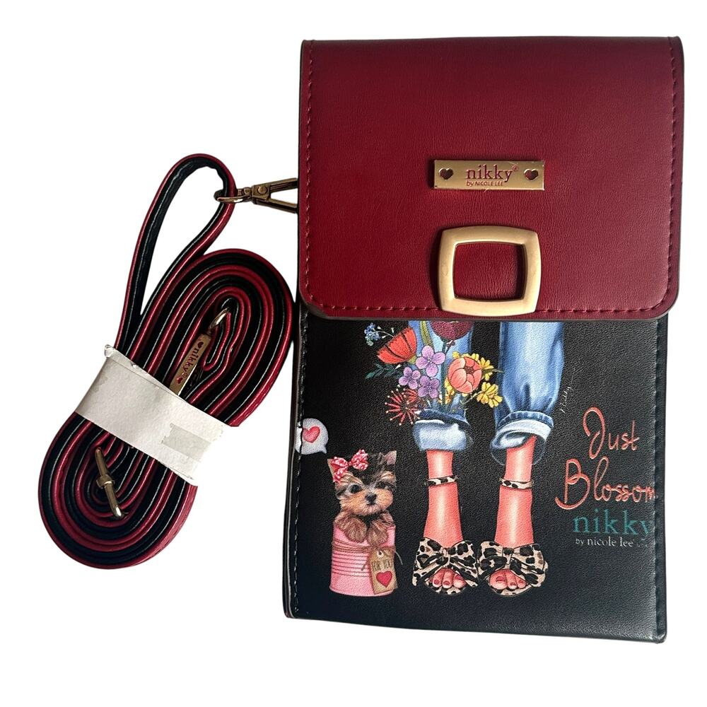 Nikky by Nicole Lee NEW Crossbody Bag Red Just Blossom Yorkie Dog Phone Purse